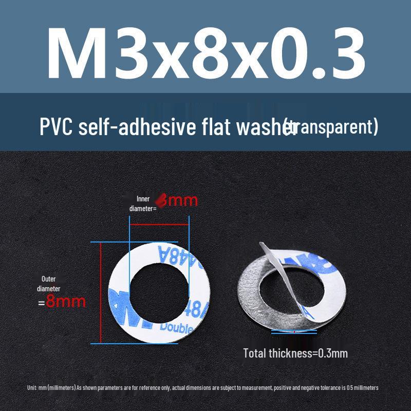 Yigu Transparent PVC Adhesive Flat Washer - Plastic Round Ring M2M3M5, Single-Sided Adhesive Screw Washer