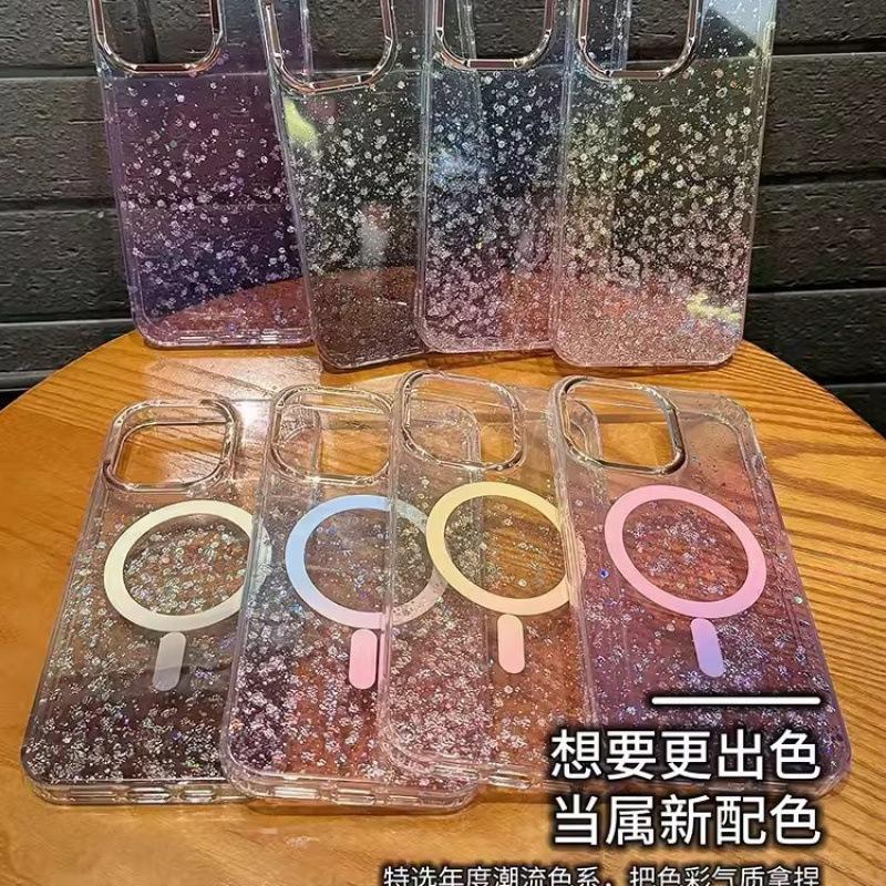 Applicable To iPhone16proMax Epoxy Bright Glitter Magnetic Mobile Phone Case New Apple 15 Anti-drop 14 Sheath