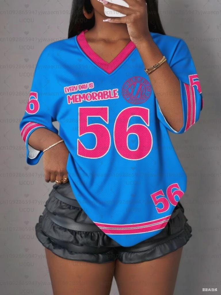 Fashion Women's Sporty Jersey Y2K Quick-dry T-Shirt Letter NO.56 Summer Casual Wear Sports Loose and Comfortable T-shirt Tops