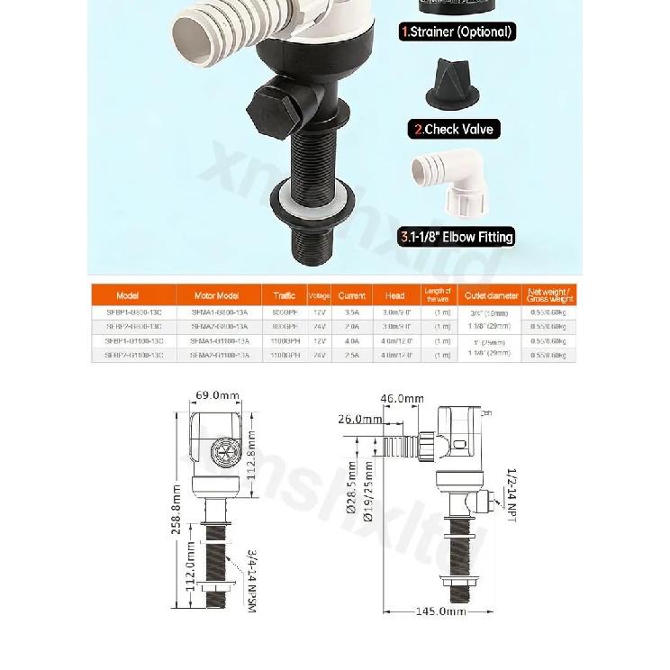 DC12V Yacht Aerator Bait Pump Livewell DC Submersible Pump for Lures, Sea Fishing, Boat Fishing, Etc.Boat Water Pump