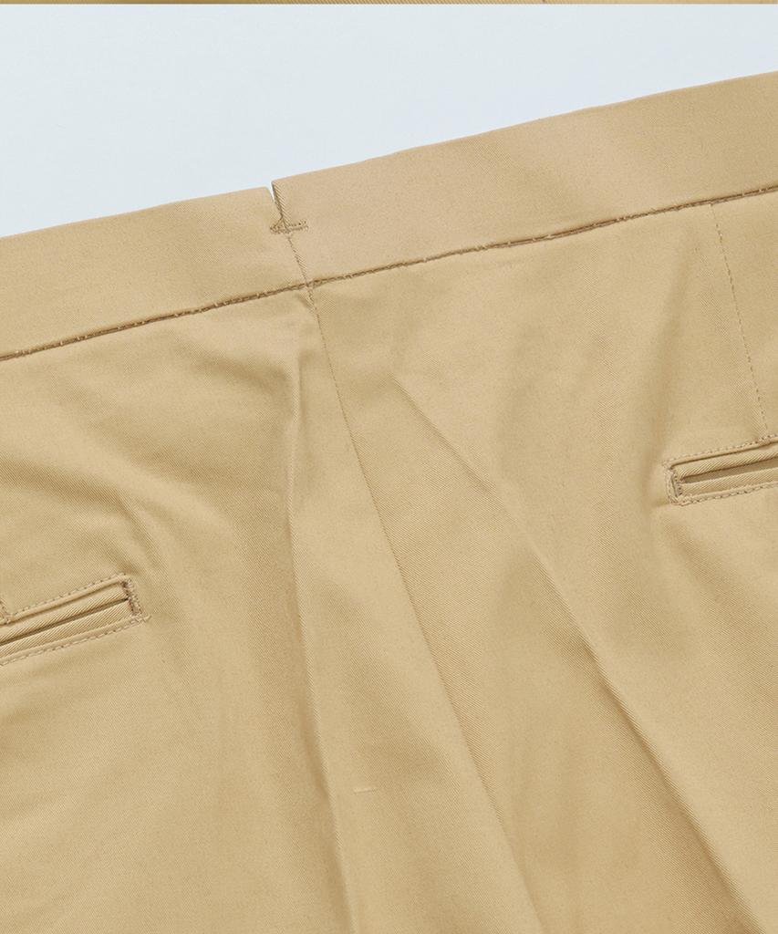 BELLIEF Cotton Adjust Double Pleats Relaxed Chino Pants (Beige)