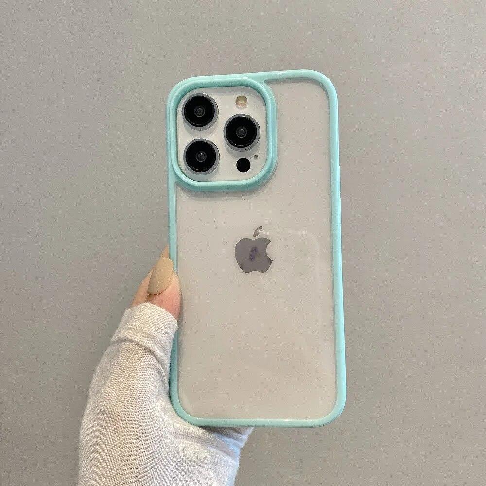 Transparent Candy Color Bumper Phone Case For iPhone 15 14 13 Mini 12 11 Pro Max XR XS X 7 8 Plus SE3 Soft Shockproof Back Cover