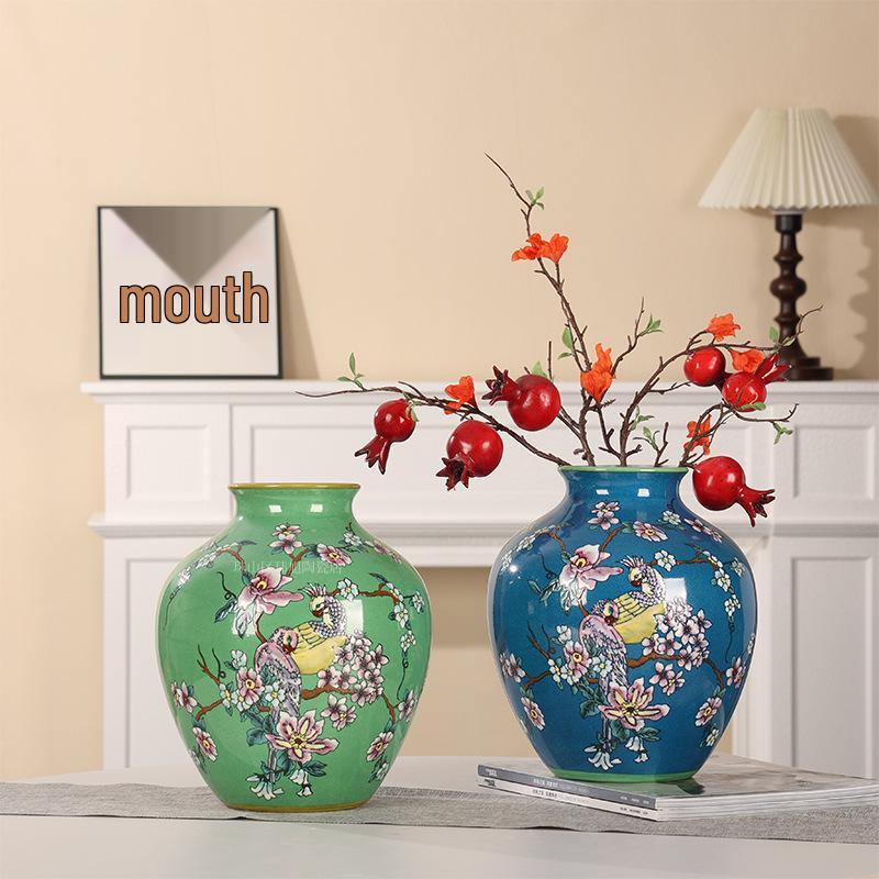 Pink Enamel Ceramic Flower Vase - Retro Chinese Style Ornament for Elegant Floral Arrangements