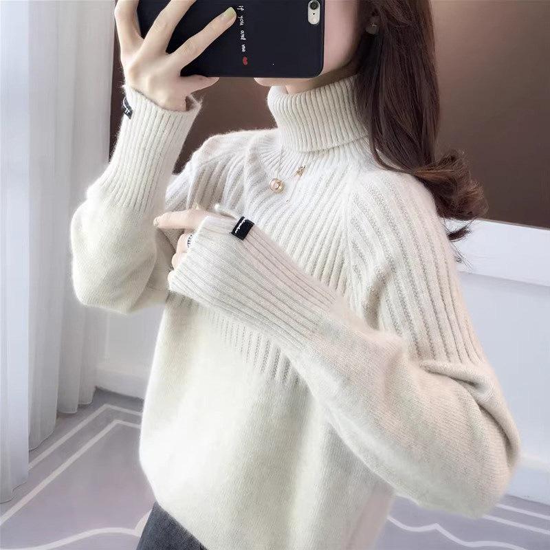 Chic European-Style High Neck Women's Sweater - Autumn/Winter 2026 Loose Knit Pullover