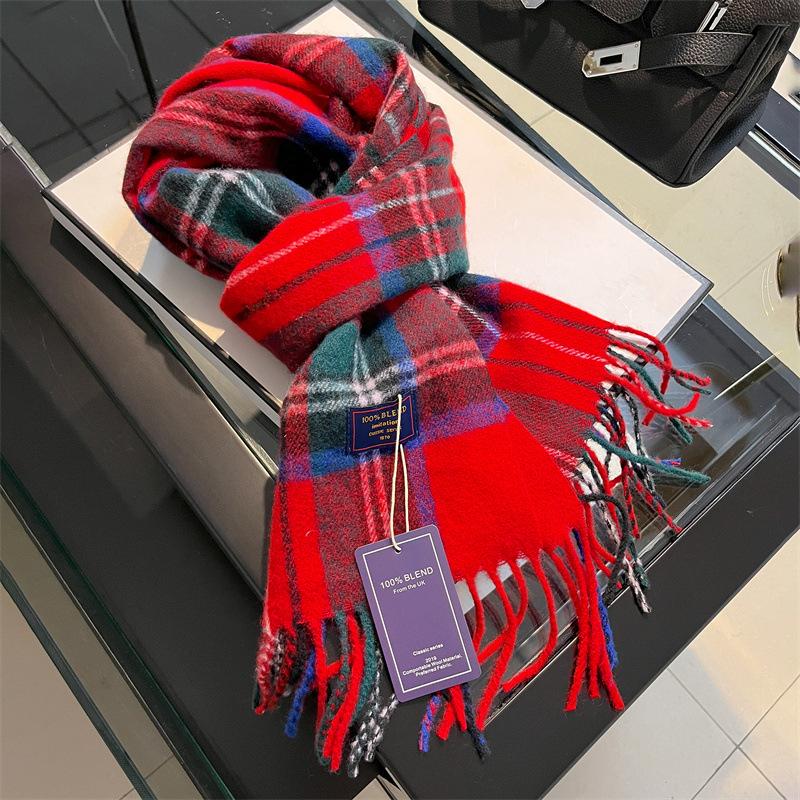 New Small Version British Version Red Plaid Imitation Cashmere Scarf Texture Winter Warm Gift Scarf Shawl