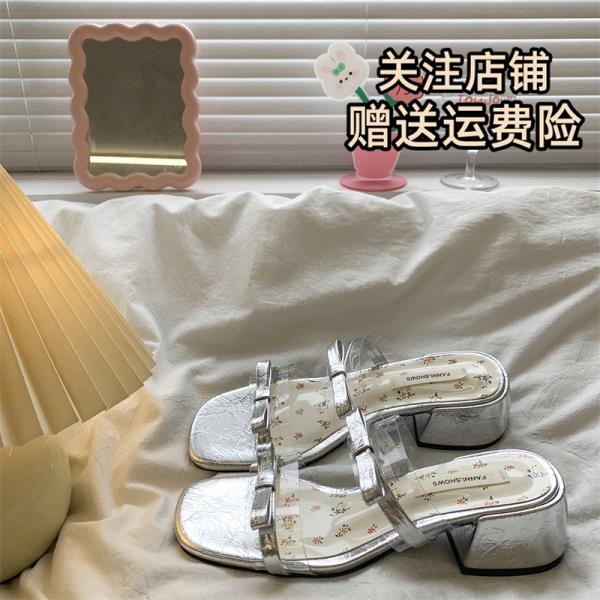 Fashion Slippers Casual Summer Women's Shoes Pantofle Square Heel Butterfly-Knot Heeled Mules Slides Luxury 2025 Block High Pumps