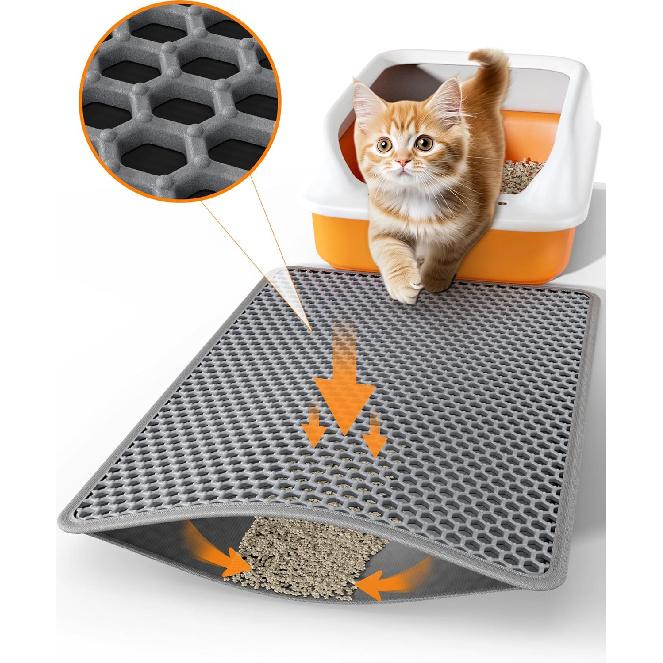Cat Litter Mat - 23.2" x 14.6" Small Litter Box Mat with Double Layers, Urine-Proof and Non-Slip Litter Trapping Mat, Easy to Clean Kitty Litter Mats