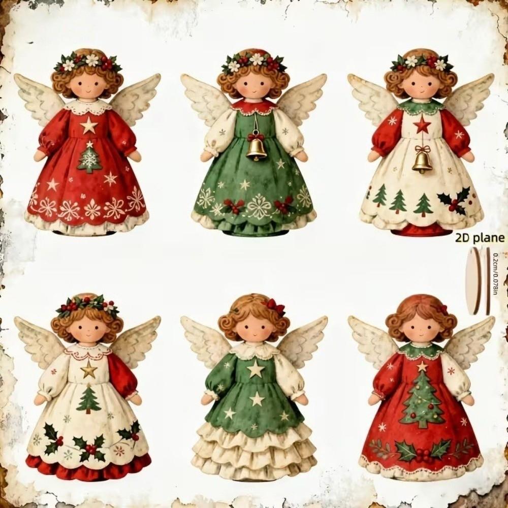 12pcs Colorful Design Christmas Hanging Wooden Xmas Decor Sweet Girl-Shaped Pendant New Year Gift