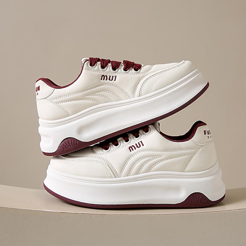 

Модная платформа спортивная повседневная обувь женская весна и осень новая универсальная круглая голова белые туфли теплые и увеличивающие рост туфли на платформе 41 бордовый