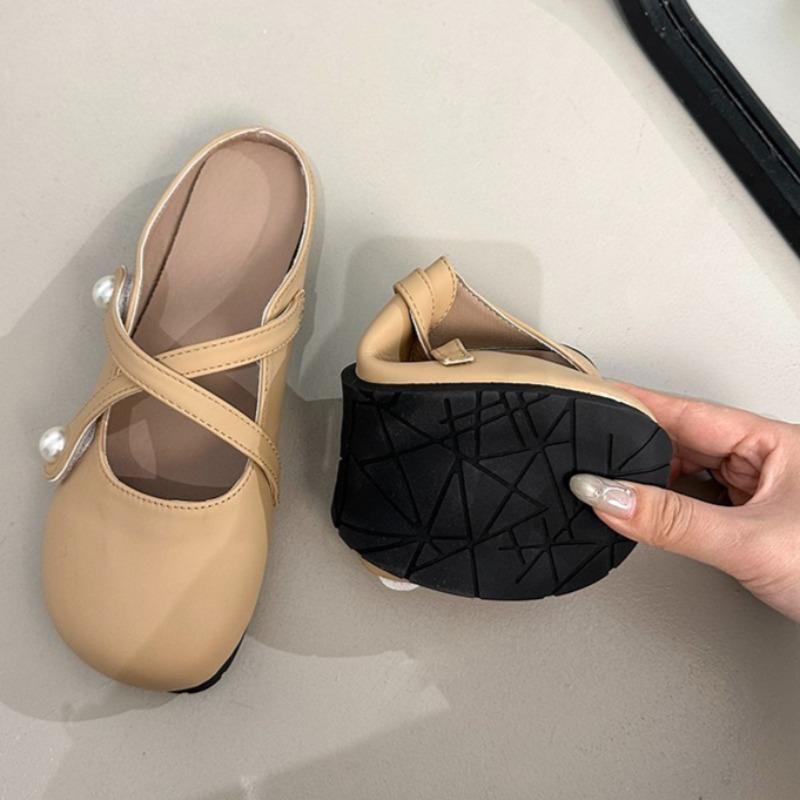 Fashion New Round Toe Shallow Mouth Soft Sole Slippers Women's Fashion Cross Pearl Band Non-slip Wrapped Head Slippers