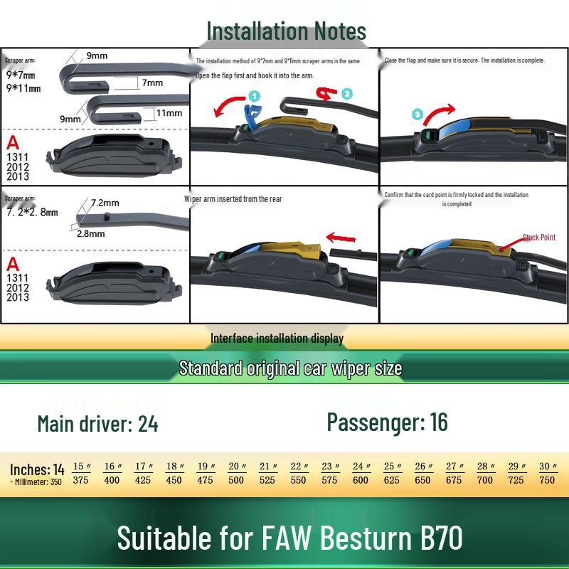 Compatible FAW Besturn B70/S Frameless Silent Car Wiper