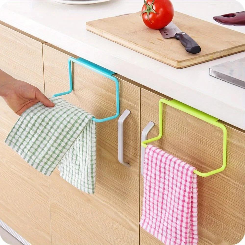 1Pc Plastic Hanging Holder Towel Rack Multifunction Cupboard Cabinet Door Back  Organizer Kitchen Kitchen Accessories