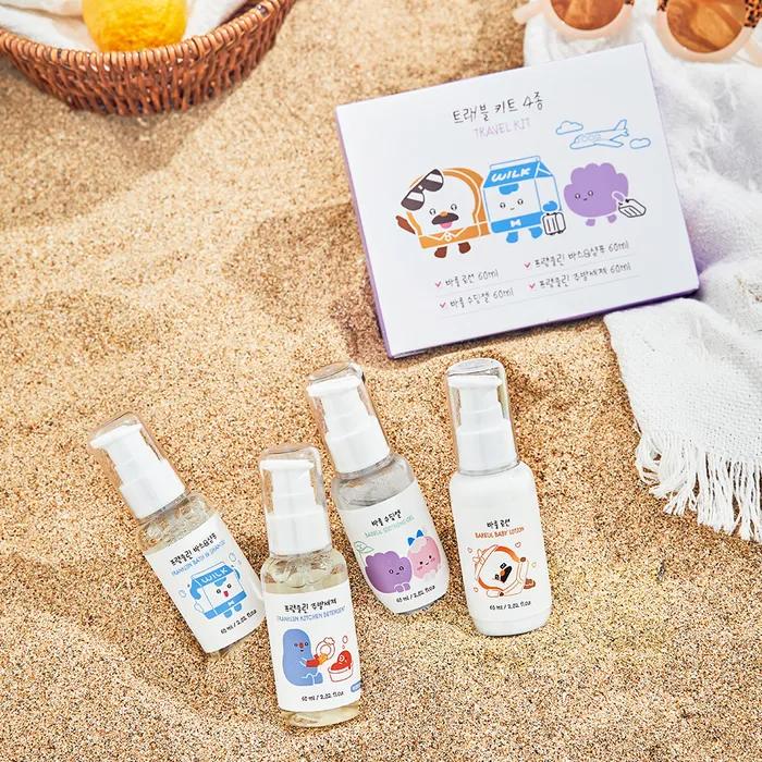 Bar X Bread Barbershop Travel Kit 4 Types (Lotion, Soothing Gel, Kitchen Detergent, Bath & Shampoo) 60ml Pump Type
