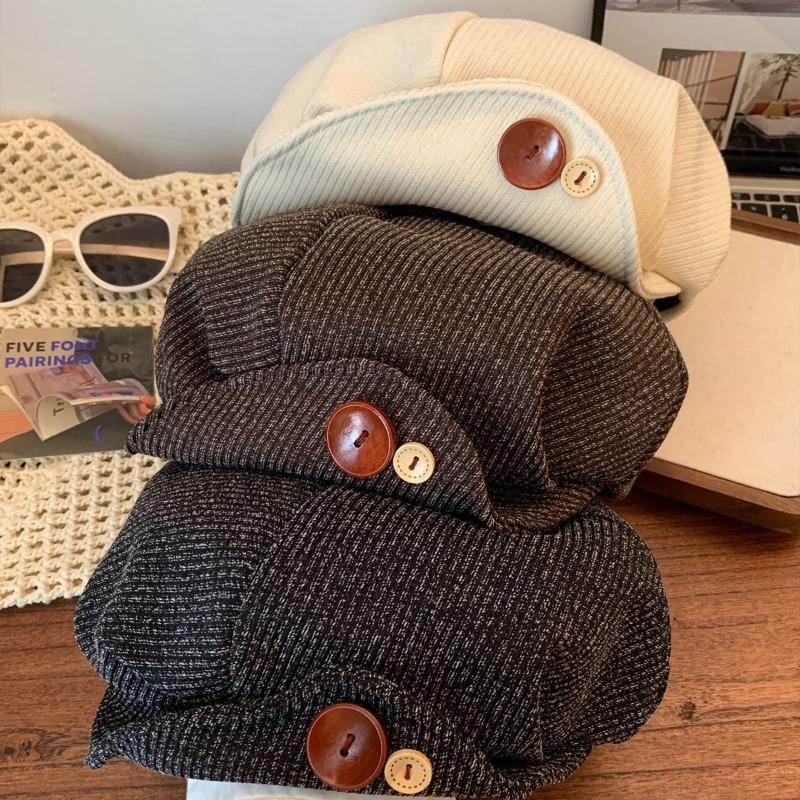 Autumn star anise beret retro flipped brim pleated cloud painter hat women's casual literary versatile hat tide