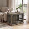 Dog Crate, Wooden and Steel, Sliding Door, Side Table, 100 x 60 x 68 cm, Gray Wood Effect
