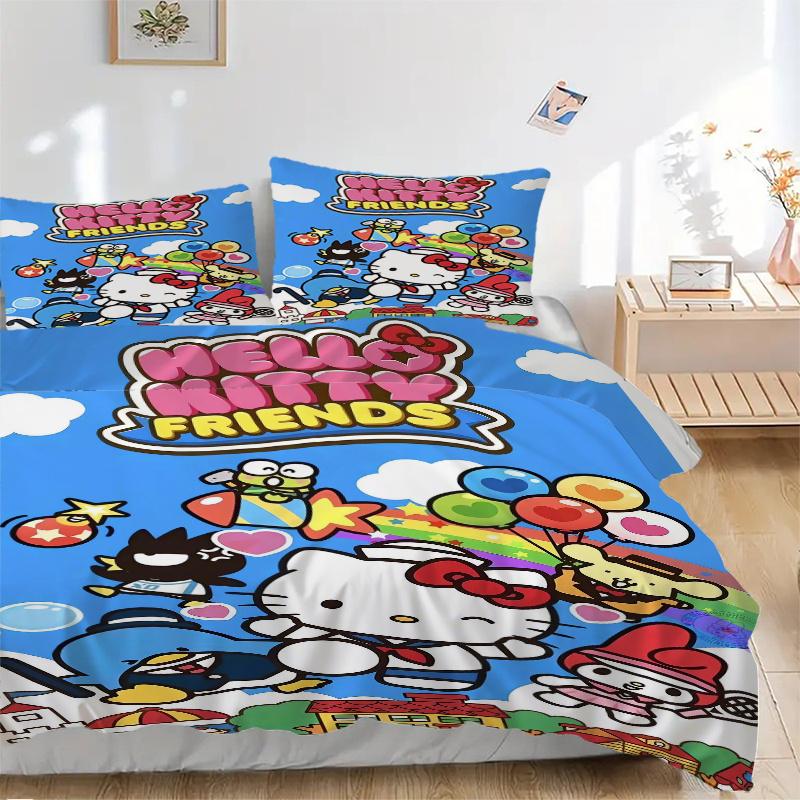 

3 шт. Живописный набор постельного белья с рисунком друзей Hello Kitty, трехсекционный (1 Наволочка + 2 Наволочки, Без Наполнителей), Мягкий и удобный W055 135x200cm