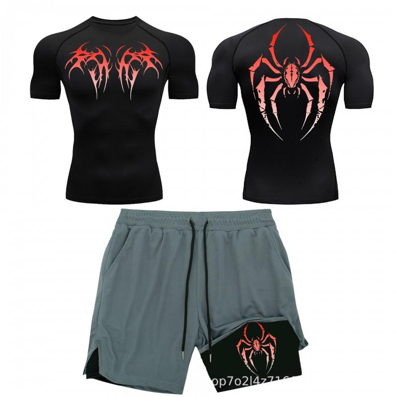 Wrestling T Shirt Set Mesh Shorts Printed Sports Suit Men Women Gym Workout