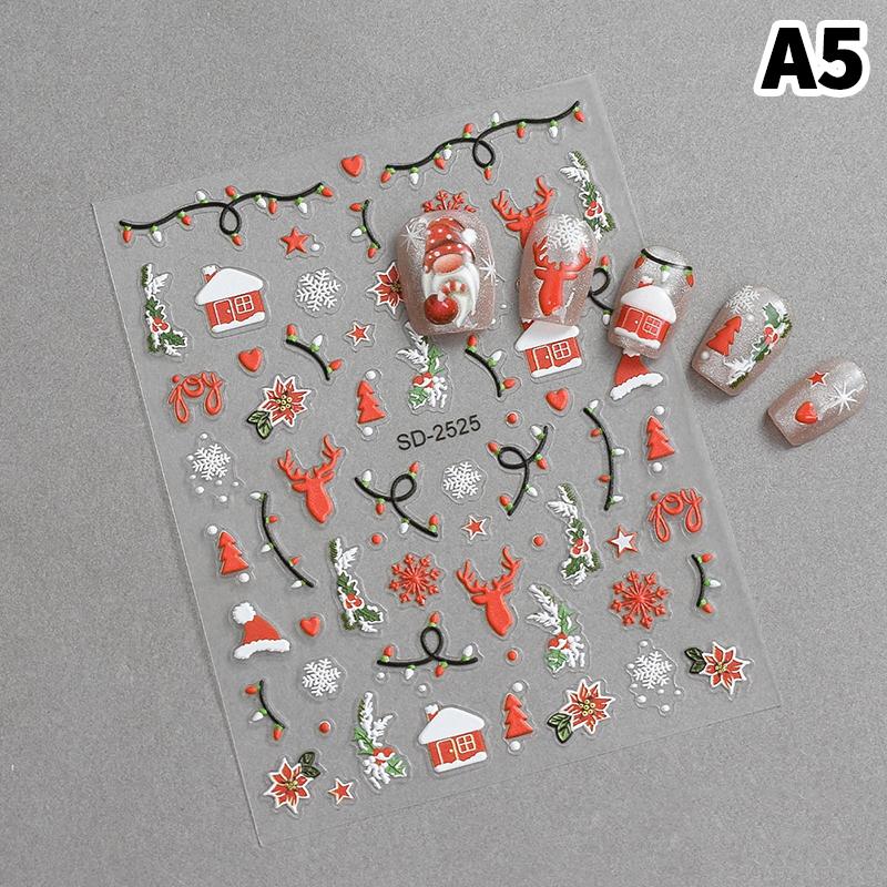 1 Sheet Relief Christmas Nail Art Sticker Christmas Tree Elk Snowflakes Nail Art Stickers Xmas Manicure Decals