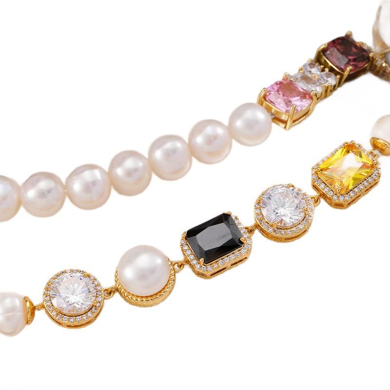 Elegant Geometric Freshwater Pearl Zircon Crystal Bracelet Women Lightweight Luxury Handcrafted Jewelry
