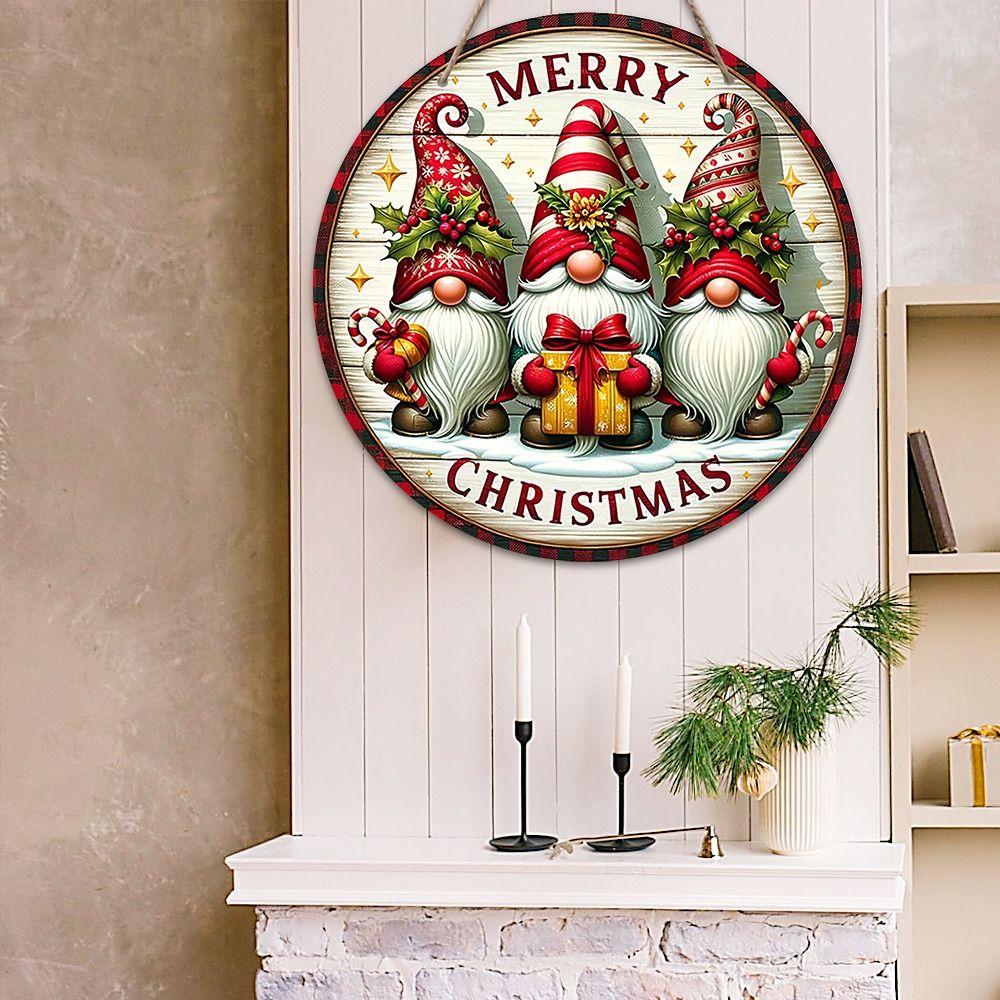 Ornaments Dwarf Hanging Candy Cane Pattern Christmas Doorplate Christmas Wooden Sign Farmhouse