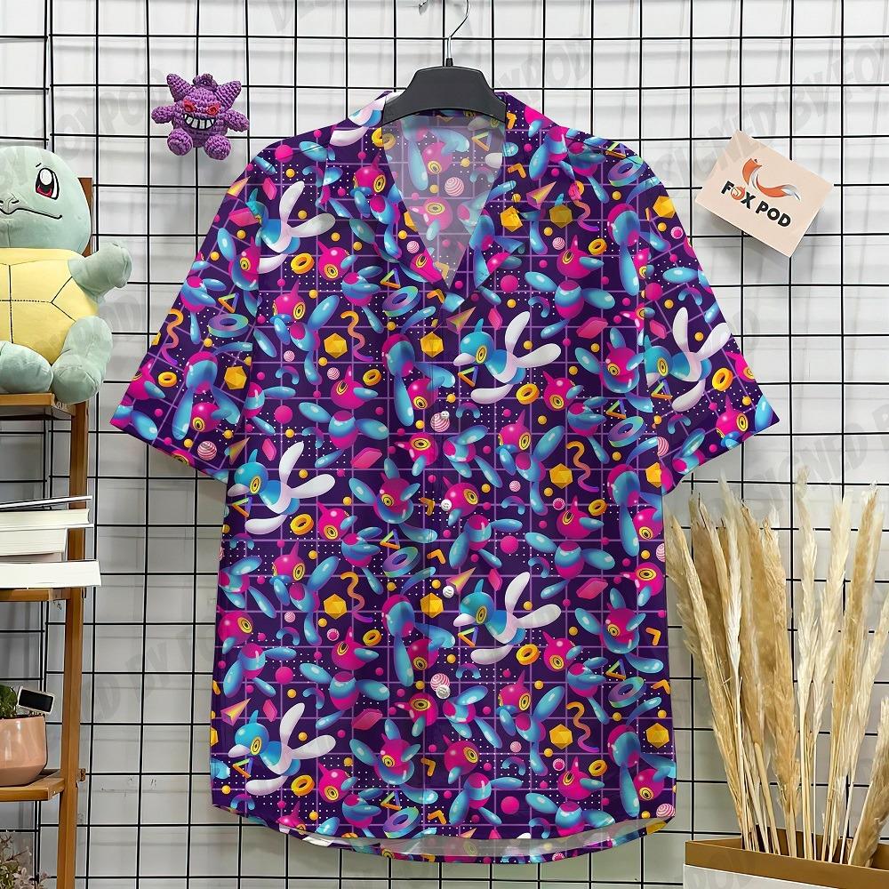 Summer Cute Cartoon Shirts For Men Fashion Harajuku Street Casual Trend Turn-down Collar Men's Lapel Short-sleeved Tops