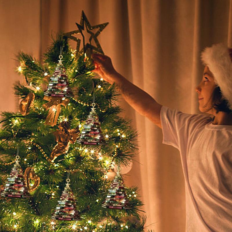 Book Ornaments For Christmas Tree 2D Acrylic Car Ornament Book Lover Pendant Festival Decor For Christmas Holiday Home