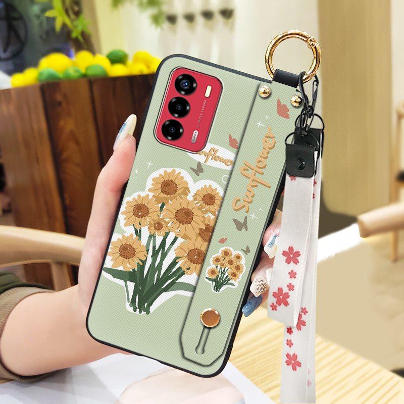 Durable Lanyard Phone Case For ZTE Blade V40 Vita/A72 Ring Anti-dust Fashion Design Silicone Kickstand Waterproof Flower