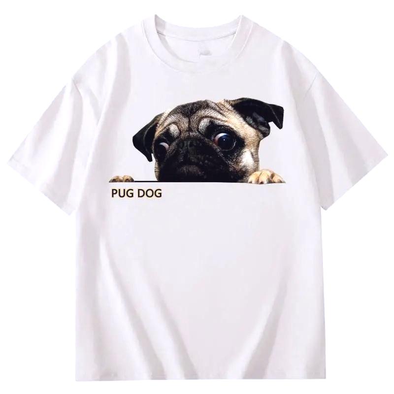 

2026 New Mynah Pug Dog Fun Dog Pattern Pet Dog Print Womens Loose Short Sleeve Trendy Casual Tee Shirt ONeck Comfortable Tops 4XL