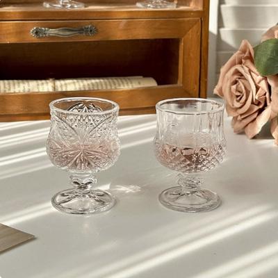 Creative Retro Engraved Glass Cups, Mini Fruit Wine Glasses, and Exquisite Tall Glasses