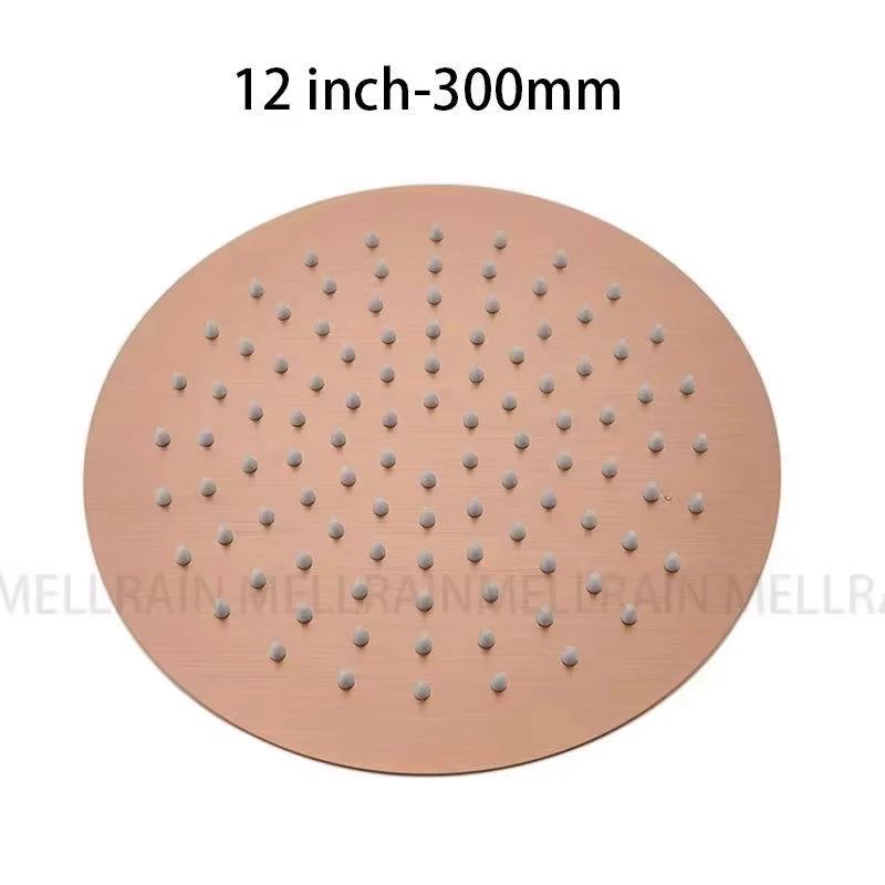 Brushed Rose Gold Rain shower head stainless steel Ultrathin water pressurize shower head in rose gold, Grey, brushed gold