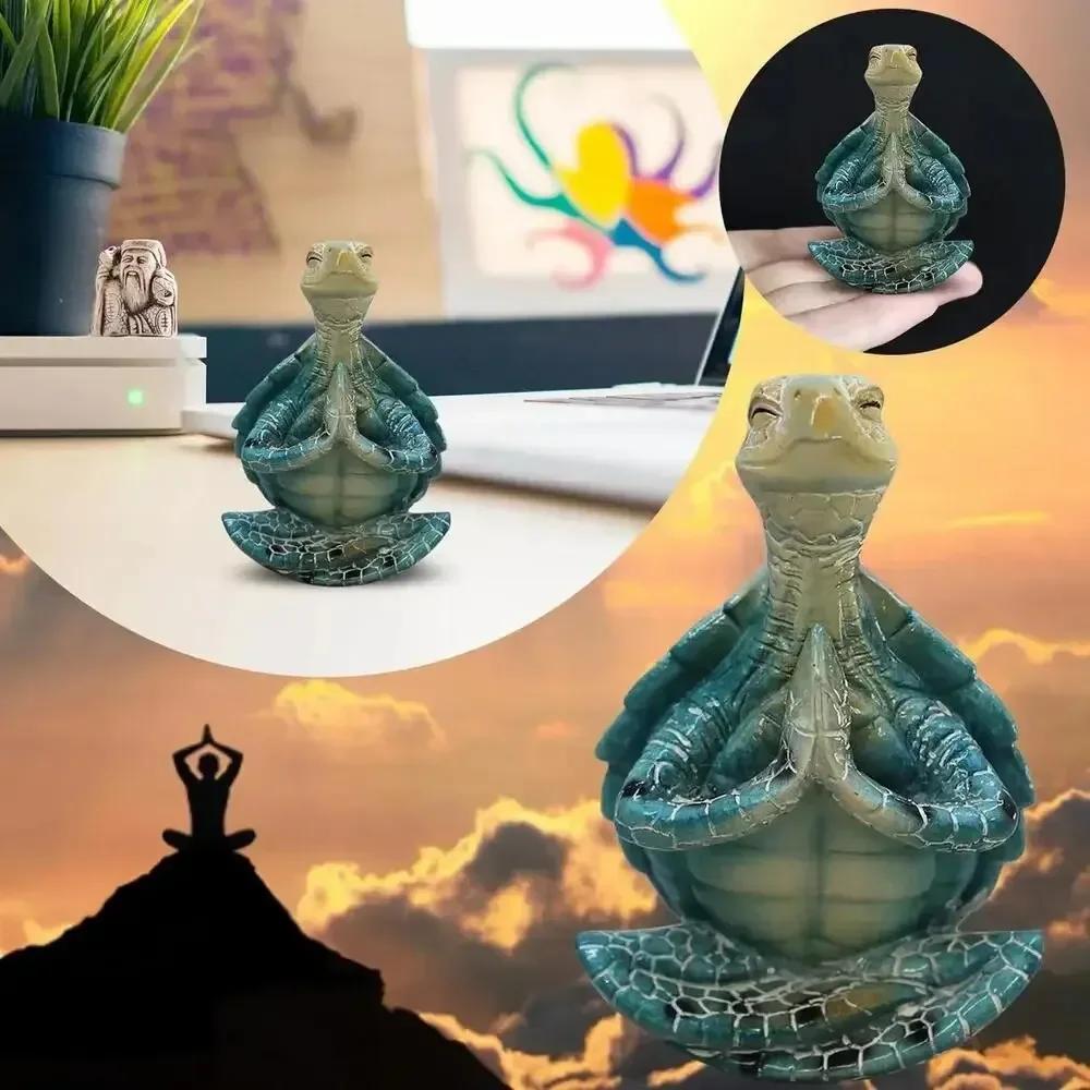 Yoga Sit Meditation Sea Turtle Artwork Decorations Mini Meditation Desktop Decor Buddha Zen Yoga Frog Garden Statue Ornament