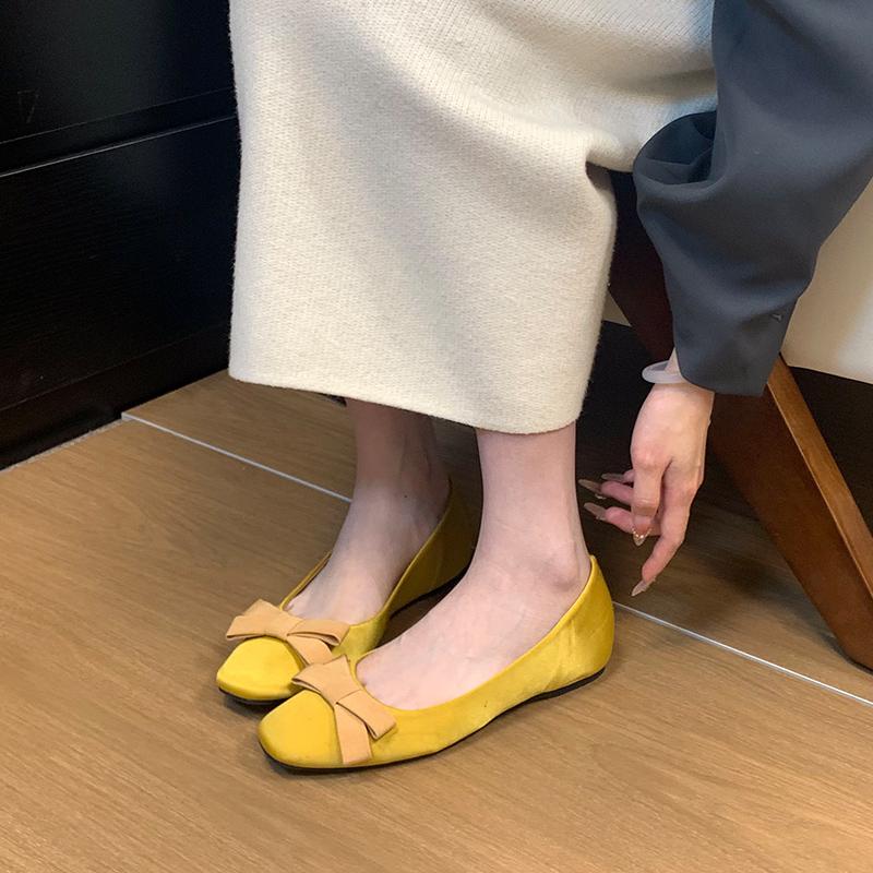 Fashion New Style Luxury Shallow Female Soft Round Toe Ladies Flats with Shoes Slides Footwear Fashion Butterfly-Knot Women Ballet Flats