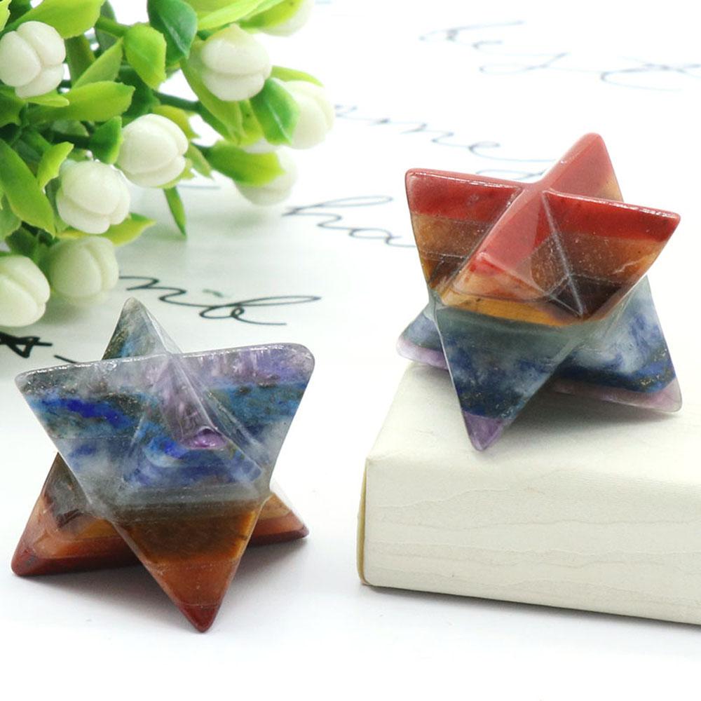 1 Stück natürlicher 7-Chakra-Stein Merkaba Davidstern Ornament dekorativer Energiegenerator Hexagramm Meditation Heimdekoration Mini-Einrichtung Schmuck Geschenk 20 mm