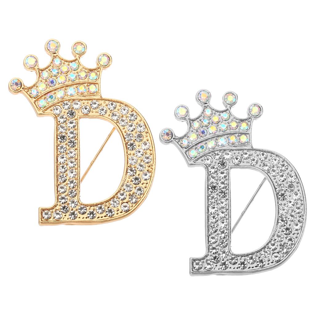 2pcs Letter Brooch Pins Crown Initial Rhinestone Alphabet A-W Letter Lapel Badges Pin for Women Suits Dress Coat Clothes Craft