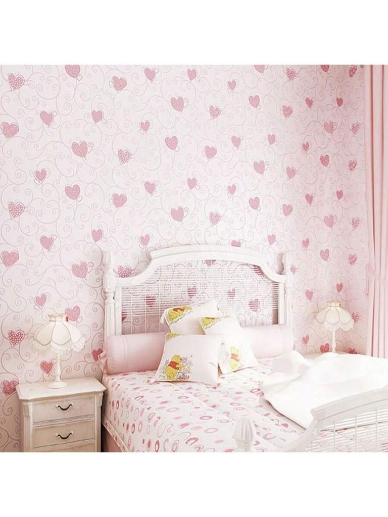 1 Rollo 950cm Papel Pintado No Tejido No Autoadhesivo Romántico Cálido Encantador Rosa Papel Pintado Para Habitación de Niñas Dormitorio Sala de Estar Decoración de Pared de Hogar