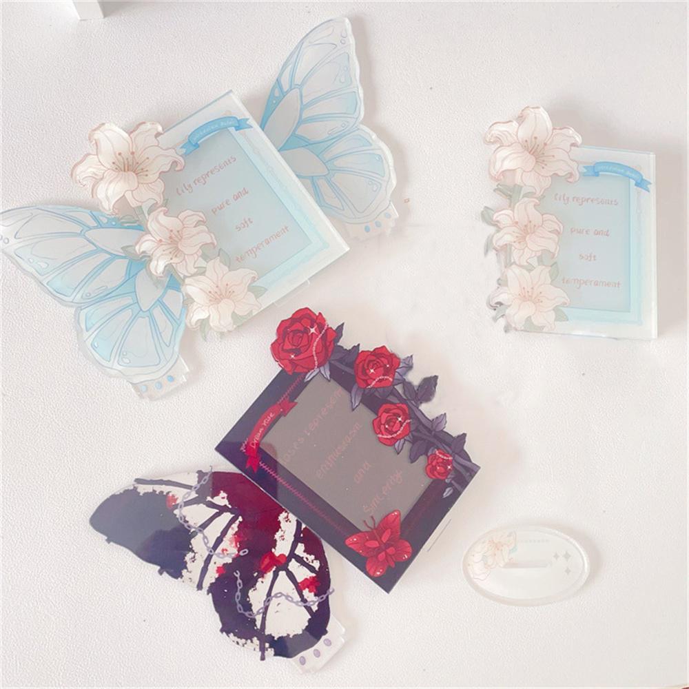 Card Display Stand Photo Holder Dark Rose Card Sleeve Butterfly Wings Photo Protection Acrylic Beauty Photo Card Frame