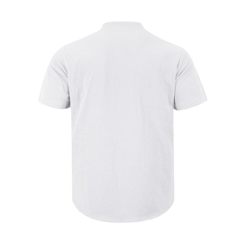 Linen Men's T-Shirt Loose-Fit Casual Workwear Commuter Menswear Short-Sleeved Henley Pocket Shirt