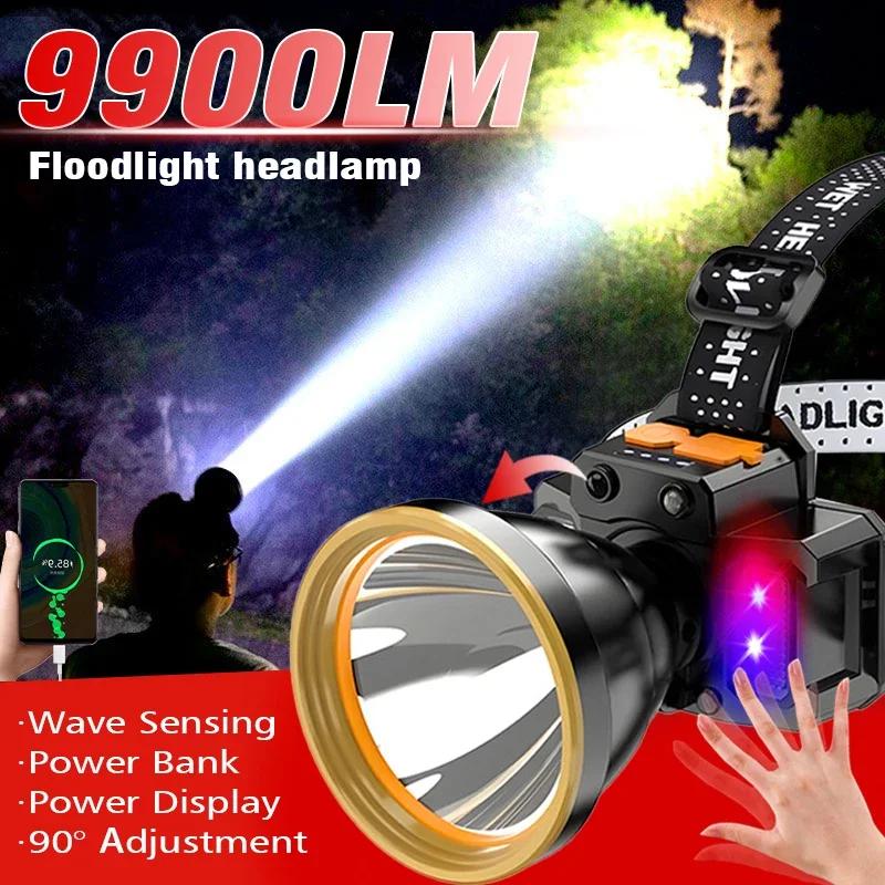 

Перезаряжаемый налобный фонарь 2000 мАч супер яркий фонарь T55 индукционный светодиодный налобный фонарь водонепроницаемый кемпинговый мобильный внешний аккумулятор мигающий