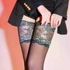 Retro Blue Red Floral 15CM Wide Lace Top Silicone Non-Slip Hold Up Thigh High Stockings Ultra Thin