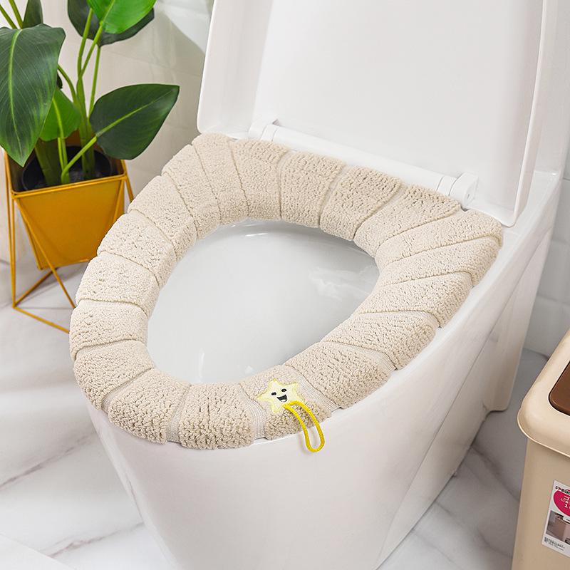Winter Washable Knitted Toilet Seat Cover - Solid Color Cushion Pad