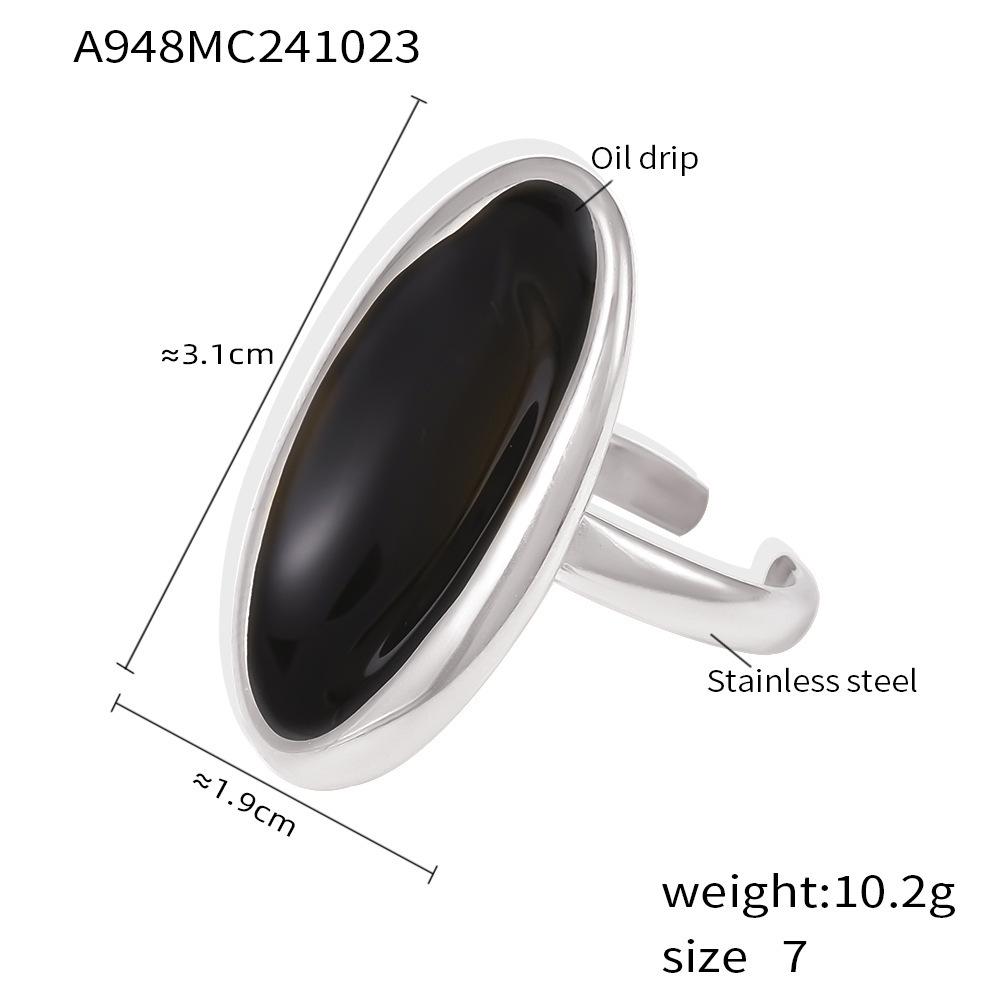 Qiong Yao Luxury French Oval Openwork Ring, Drop Oil, Heavy Casting, Stainless Steel, PVD Gold-Plated, Color Retention, Women's Jewelry.
