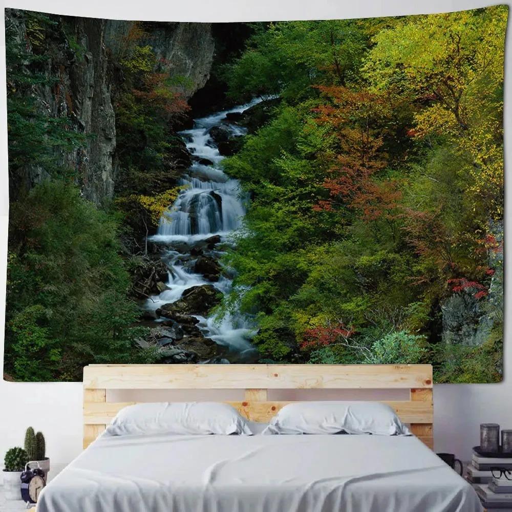 Waterfall Canyon Nature Tapestry  Serene Landscape Polyester Wall Hanging for Bedroom Living Room Yoga Decor