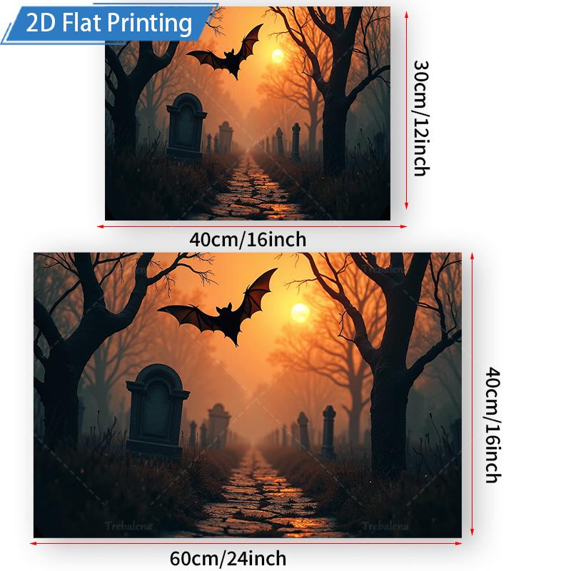 1pc Wall Tapestry Gothic Cemetery Tapestry with Bat and Sunset, Halloween Decor Art