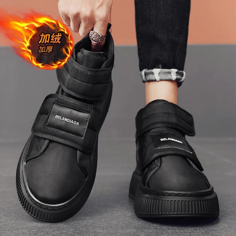 High Top Sneaker Men Designer Winter Plush Snow Boots Fashion Casual Corduroy/Down Upper Height Increased Platform Board Shoes