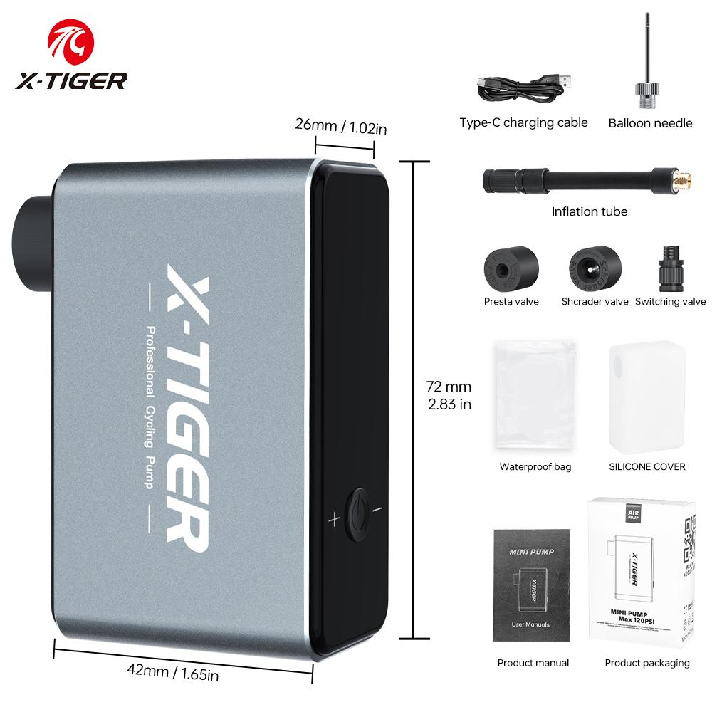X-TIGER Mini Electric Air Pump Portable 120PSI Rechargeable Bicycle Air Pump for Bicycle Motorcycle Bicycle Pump X-DDDQT-0501
