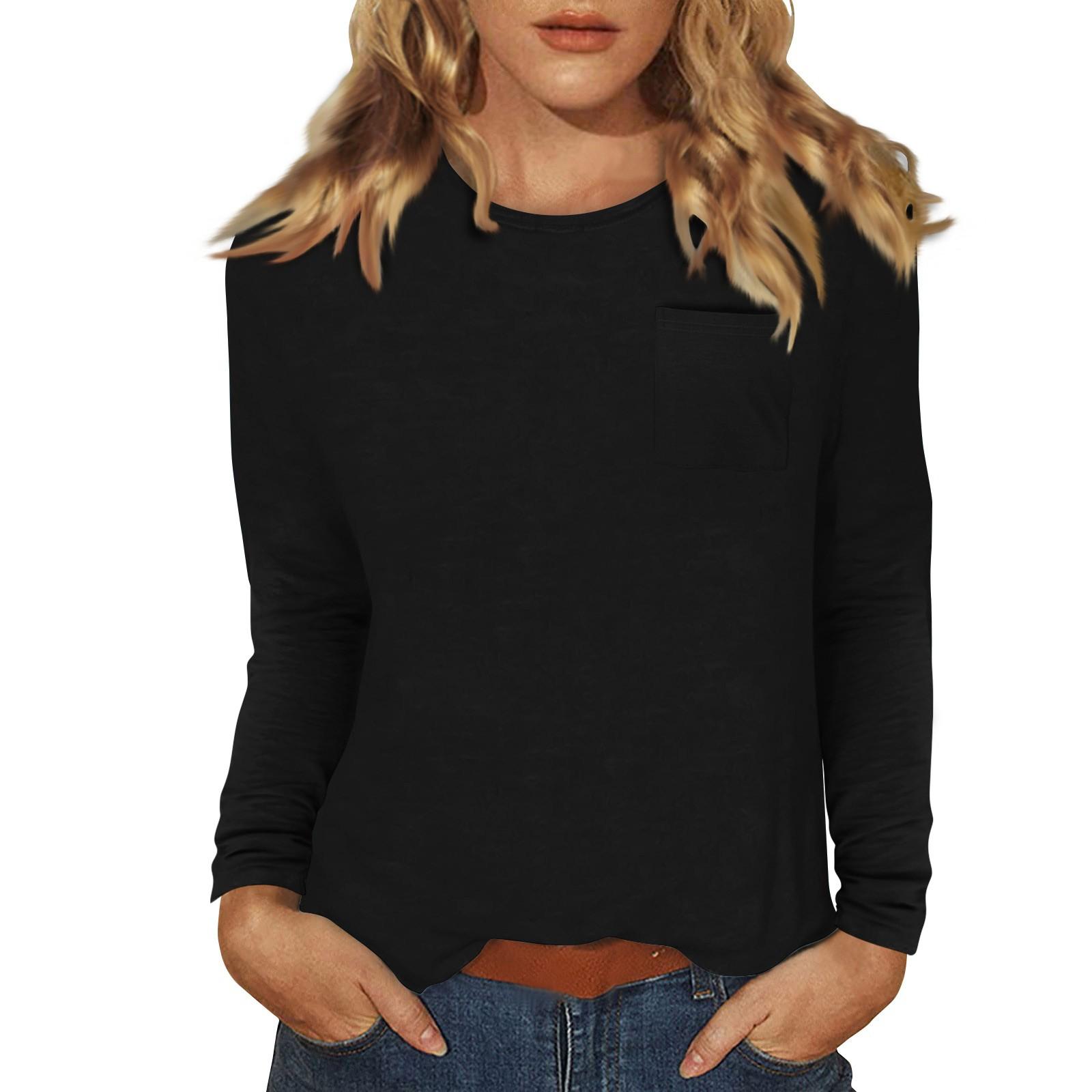 Женский повседневный однотонный топ с круглым вырезом и длинными рукавами XXL розовый — фото 3