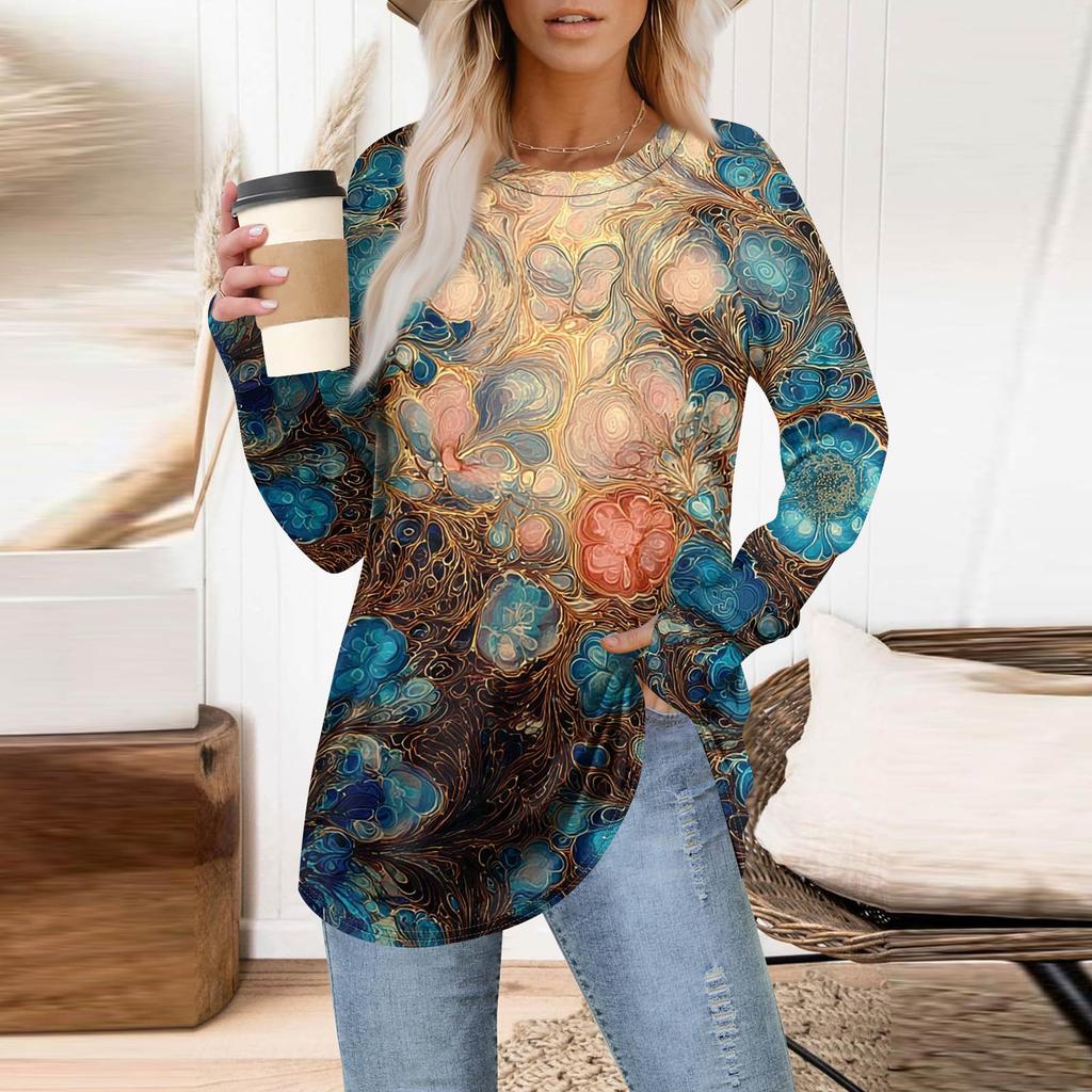 Dámská nadměrná mikina s grafickým svetrem, dlouhým rukávem, spuštěnými rameny, kulatým výstřihem, topy, vintage oblečení