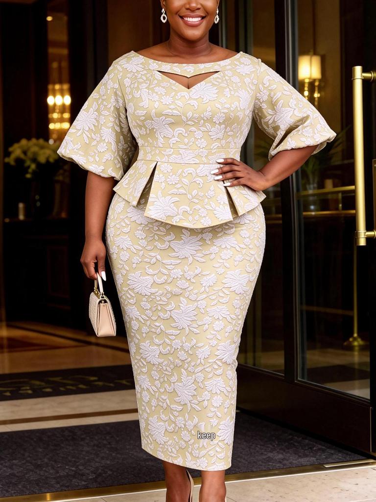 Jacquard Rüschen Bodycon Kleid in Übergröße - Elegantes Schlankmachendes Party-Outfit