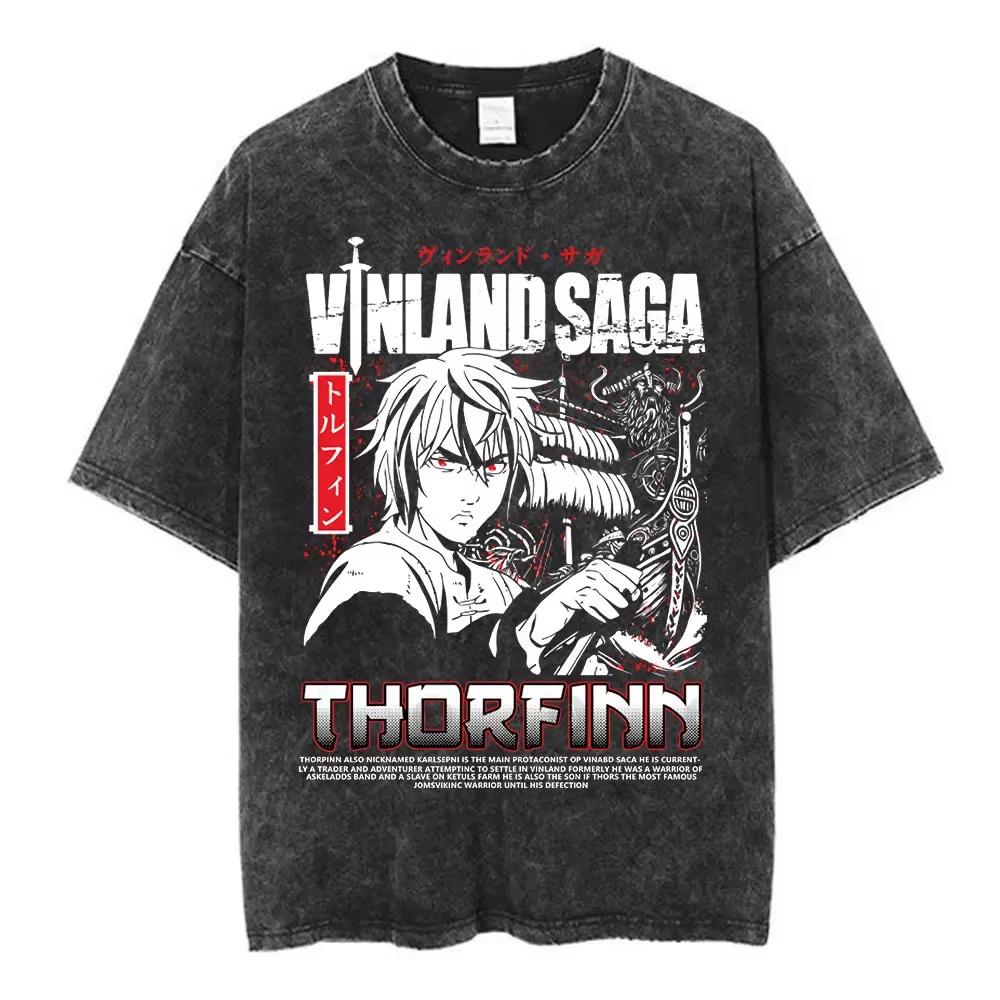 Vinland Saga Tshirt Vintage Washed Y2k Aesthetic Unisex Oversized Short Sleeve Cotton Viking Seinen Retro Streetwear Hot Sale
