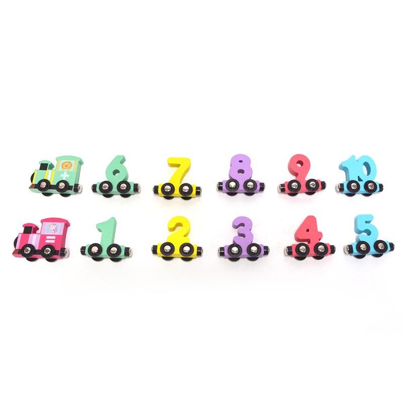 Wooden Magnetic Train Digital Cognition Building Blocks Toddler Educational Early Learning Pull Along Toy